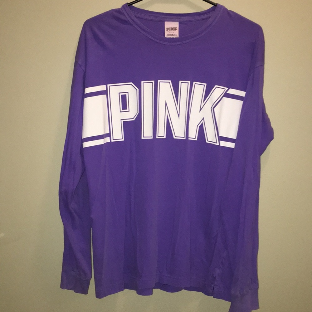 Pink Victoria Secret varsity long sleeve crew tee